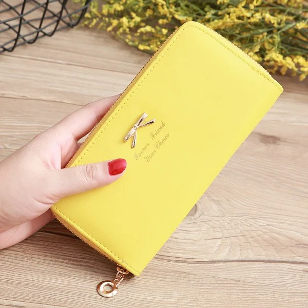 Yellow Wallet Женский Длинный клатч, кошельки для женщин, Новая мода из искусственной кожи монета с изображением завязанного банта, сумка, кошелек, кошельки для телефона, простой милый женский кошелек с отделением для карт - Цвет: Yellow Wallet