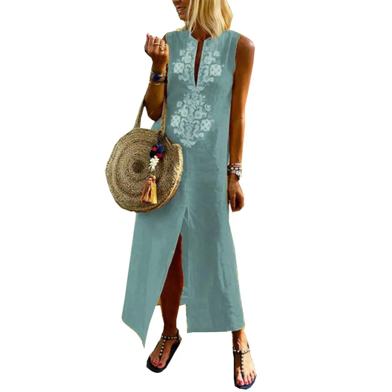 Женское платье макси без рукавов повседневное прямое до щиколотки с принтом