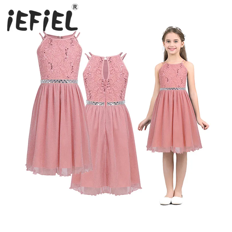 IEFiEL/милое платье с цветочным узором для девочек Блестящее кружевное без рукавов