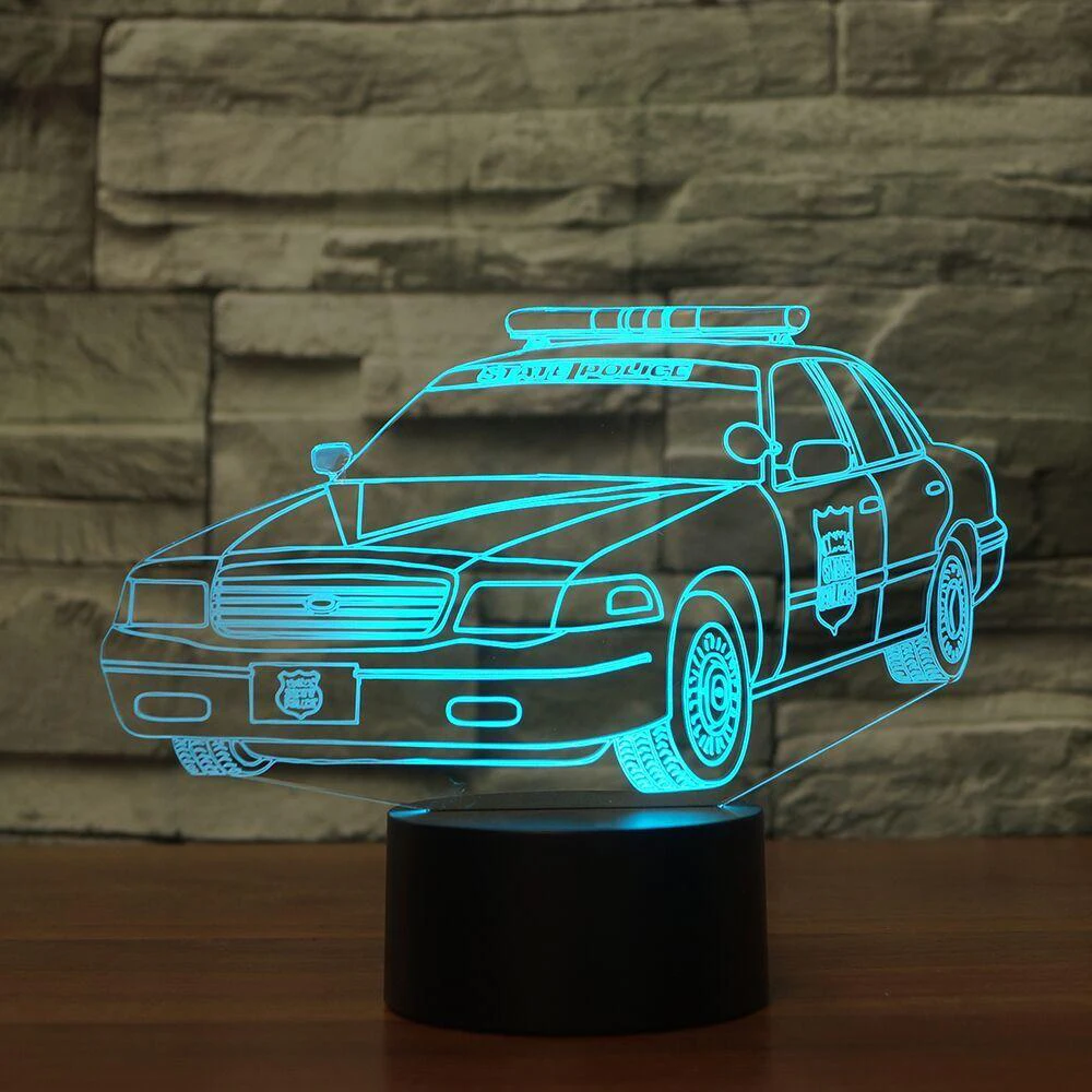 3D ночник для полицейской машины автомобильная лампа Usb 7 видов цветов сменный