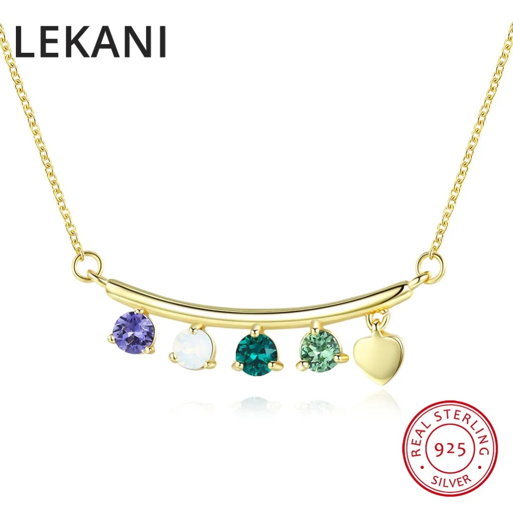 

LEKANI Colorful Beads Pendant Necklaces Crystals From Austria For Women Party Gold Plated S925 Silver Fine Jewelry Tiny Gifts