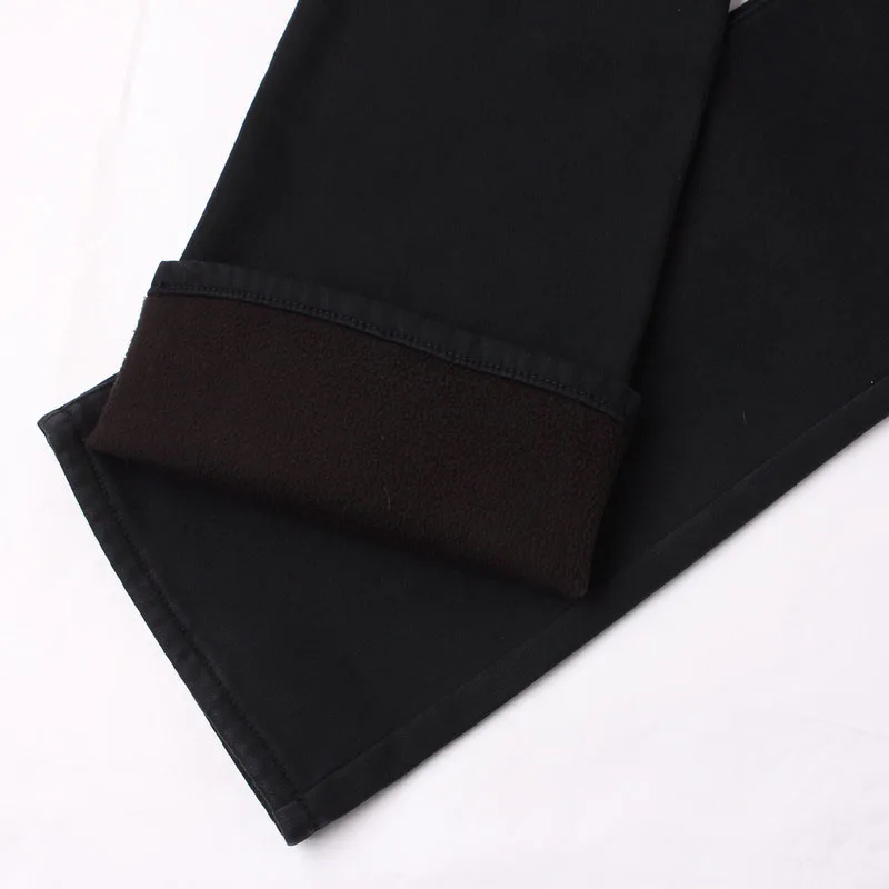 Mens High Waist Fleece Lined Boot Cut Jeans Bell Bottom Men Autumn Winter Warm Velvet Thick Jeans Bootcut Pants Trousers Black