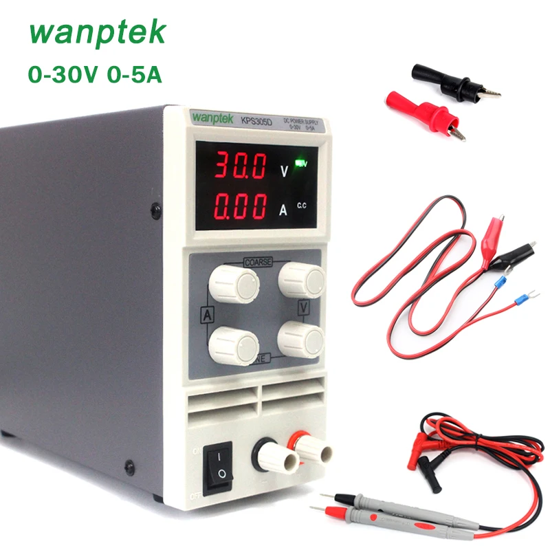 Источник питания постоянного тока переменный, wanptek KPS305D Регулируемый Импульсный регулируемый источник питания цифровой, 0-30 в 0-5 А с аллигатором провода