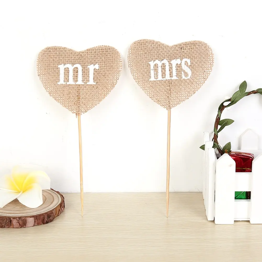 Дизайнерские топперы для торта Mr & Mrs из натурального джута мешочные мешочки в
