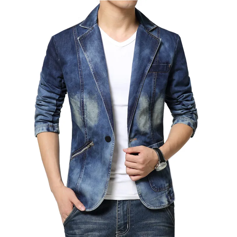 Denim Suit Jacket Brand Men's 2022 New Men's Slim Denim Jacket Single Button Casual Jaqueta Denim Men's Slim Suit Blazer Men