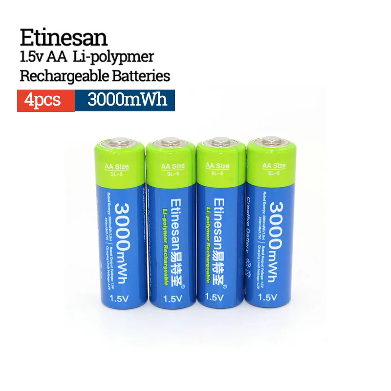 

Etinesan 1.5V AA 3000mWh Rechargeable Battery Lithium polymer Batteries Apply to Camera Wireless Mouse Toy ect.
