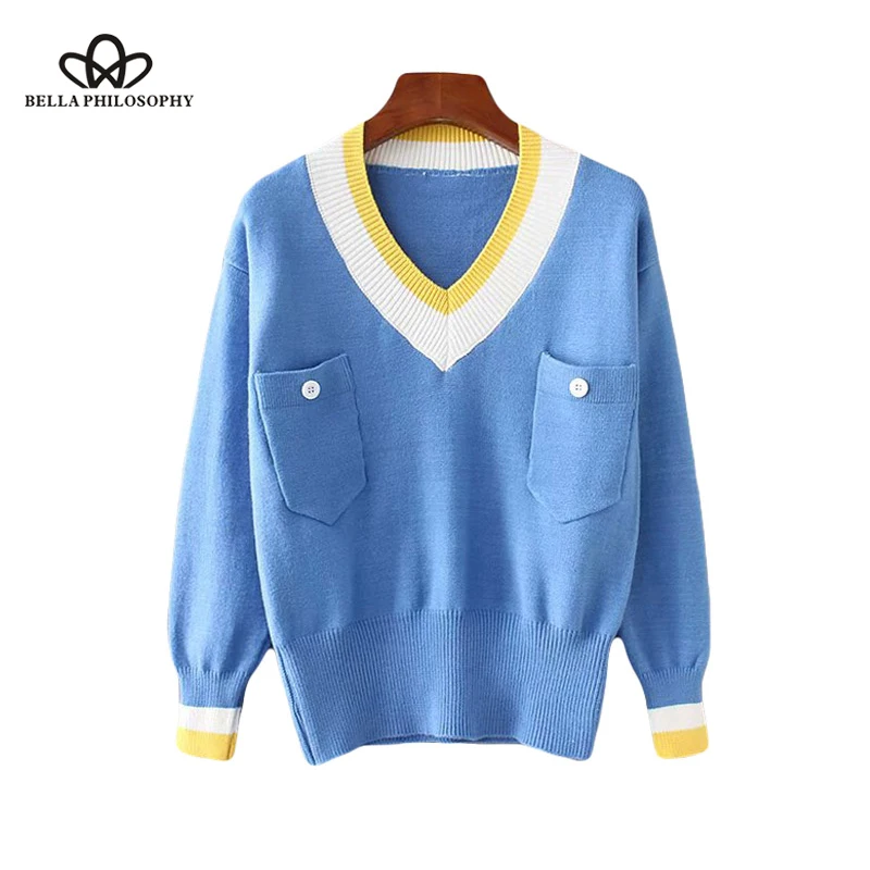 Wonder 2018 новый осенний корейский Тонкий пуловер с карманами модный вязаный джемпер