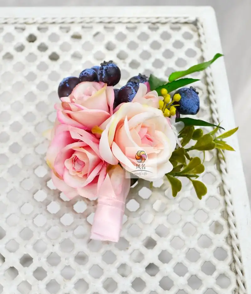 Color2 Boutonniere 1 шт., ручная работа, бутоньерка для жениха или невесты, подружки невесты, для женщин, на запястье, искусственные цветы, корсажи, цветок розы - Цвет: Color2 Boutonniere