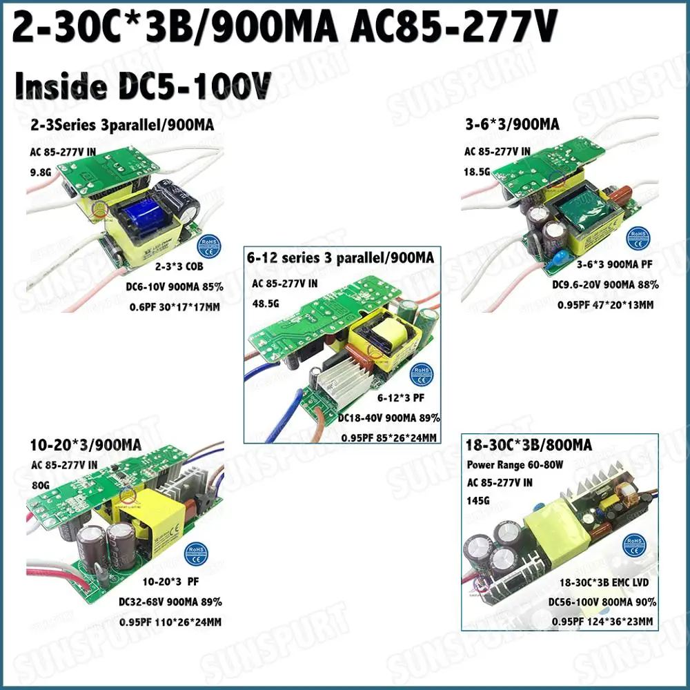 Внутри внешний высокий PFC CE 40-80 Вт AC85-277V светодиодный драйвер 12-20Cx3B 900mA 12-20Cx4B 1200mA DC35-68V постоянный ток