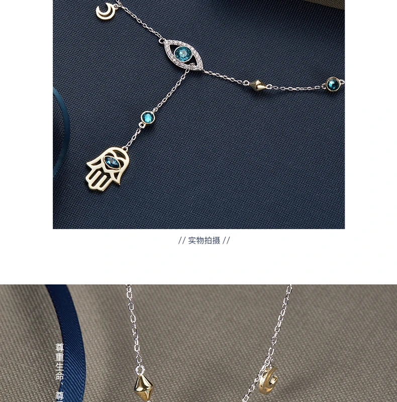 LEKANI изысканные кристаллы от Swarovski цепочка для ключиц чокер дьявол глаз рука хамса Подвеска, женские ожерелья хорошее ювелирное изделие