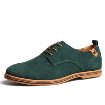 green leather shoes Новинка года; Высококачественная Мужская Повседневная обувь; мужские лоферы на шнуровке; Повседневная обувь из коровьей кожи на плоской подошве; chaussure homme cuir zapatos; большие размеры - Цвет: green leather shoes