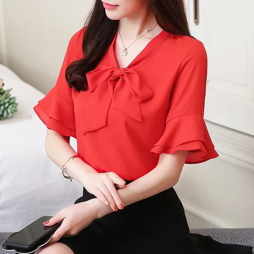 Новинка 2018 г. лето шифон для женщин Топ Мода рукавом плюс размеры блузка сладкий