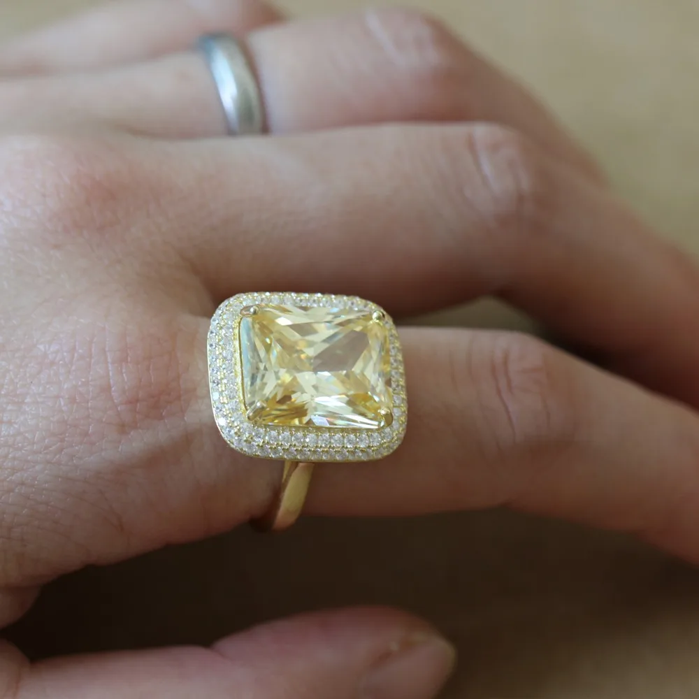 Роскошное однотонное серебряное кольцо с желтым цирконием in18k золотого цвета с кристаллами цирконием moissanite Золотое обручальное кольцо для влюбленных пар