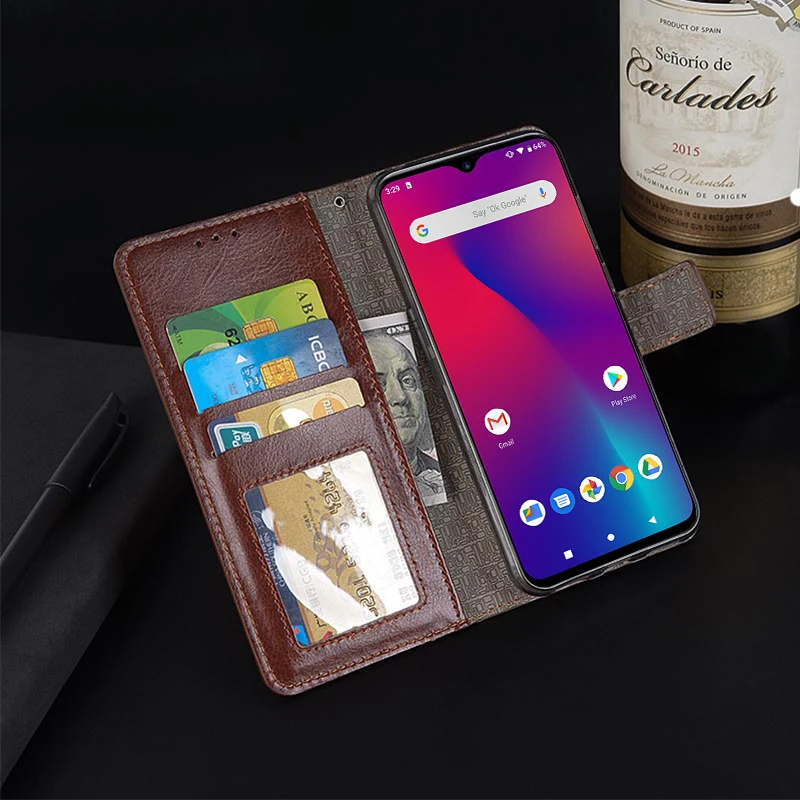 Кожаный чехол кошелек для Umidigi F1 Play роскошный флип с отделениями карт фоторамка