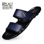 Мужские кожаные сандалии известного бренда, коричневые повседневные шлепанцы, пляжная обувь, для лета, 2022