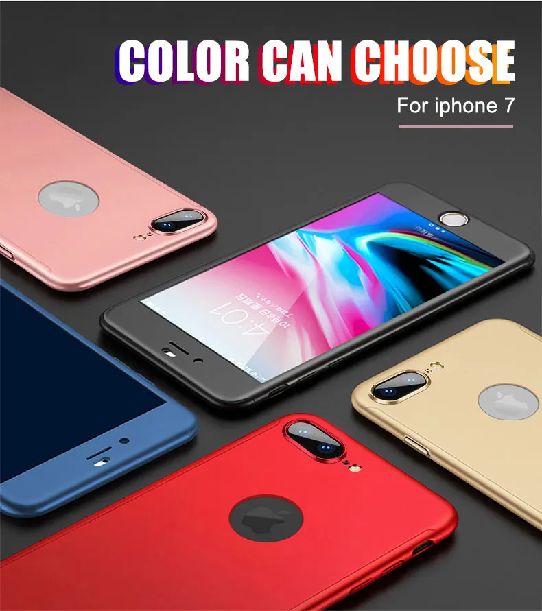 FHVUMX 360 Полный чехол для телефона для iPhone X 8 6 6 S 7 PC защитный чехол для iPhone 7 8 Plus 6s 6 S Plus чехол со стеклом
