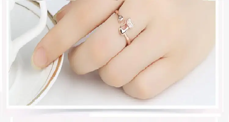 

SHUANGR Charm Crystal Top Quality Cubic Zirconia Crystal Inlaid Cute Animal Cat Ring for Women/Girls