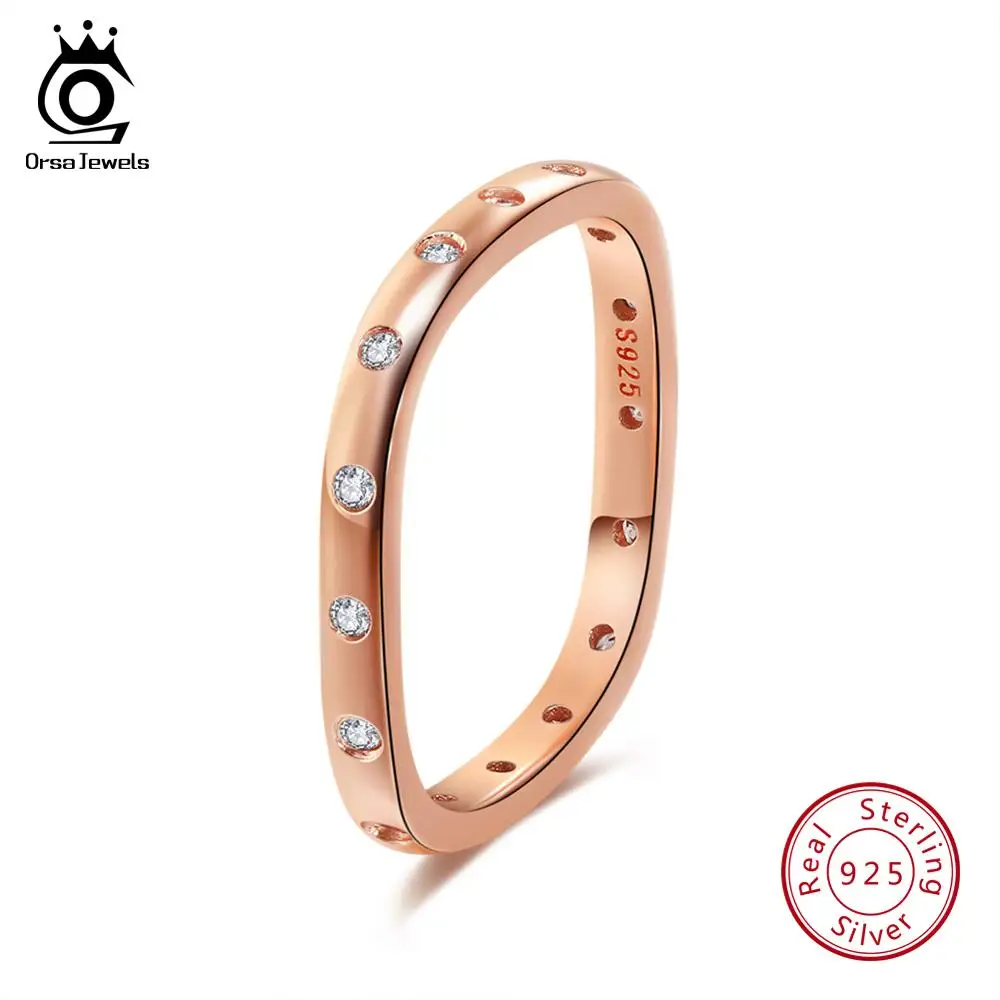 Rose Gold ORSA JEWELS классическое подлинное 925 пробы Серебряное кольцо вечности AAA кубическое женское кольцо с цирконом свадебное обручальное ювелирное изделие SR51 - Цвет камня: Rose Gold