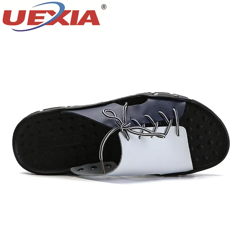 UEXIA новые кожаные Для мужчин Тапочки Удобная пляжная обувь Повседневное 2019 Лето