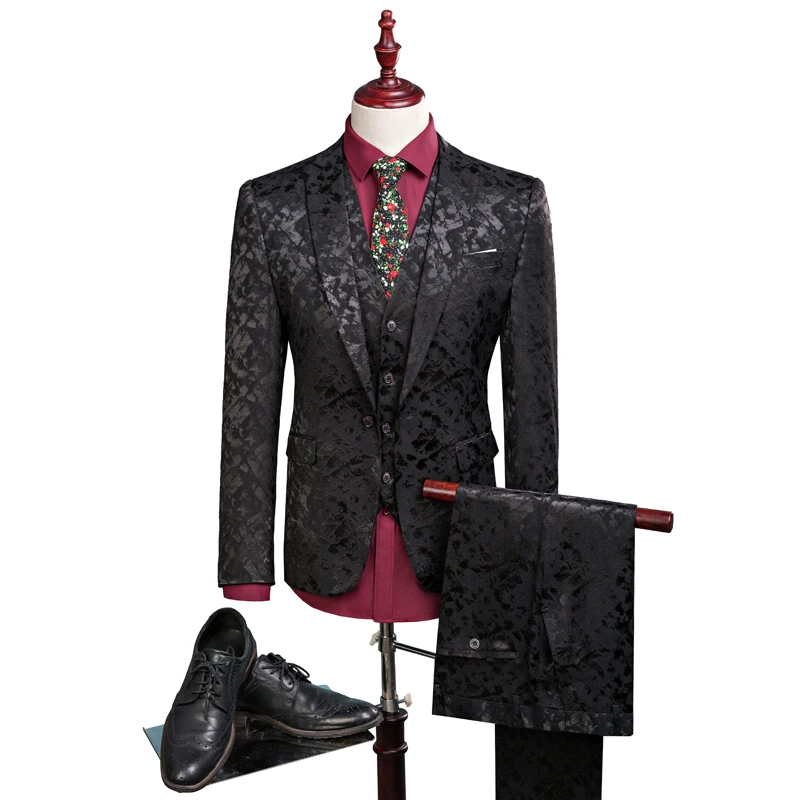Костюм из трех предметов с принтом (пальто + брюки жилет) мужской модный