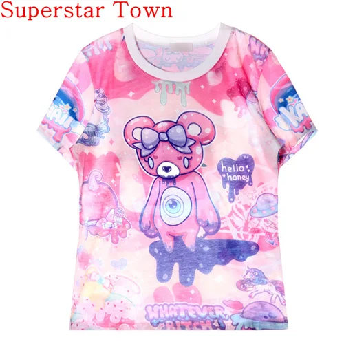 Футболки женские Harajuku Рубашка Бренд Clothing Женщины женские футболки Де Marca Мультфильм Аниме Топы Хлопок Летом Случайные Футболки для Женщин топ женский - Цвет: A