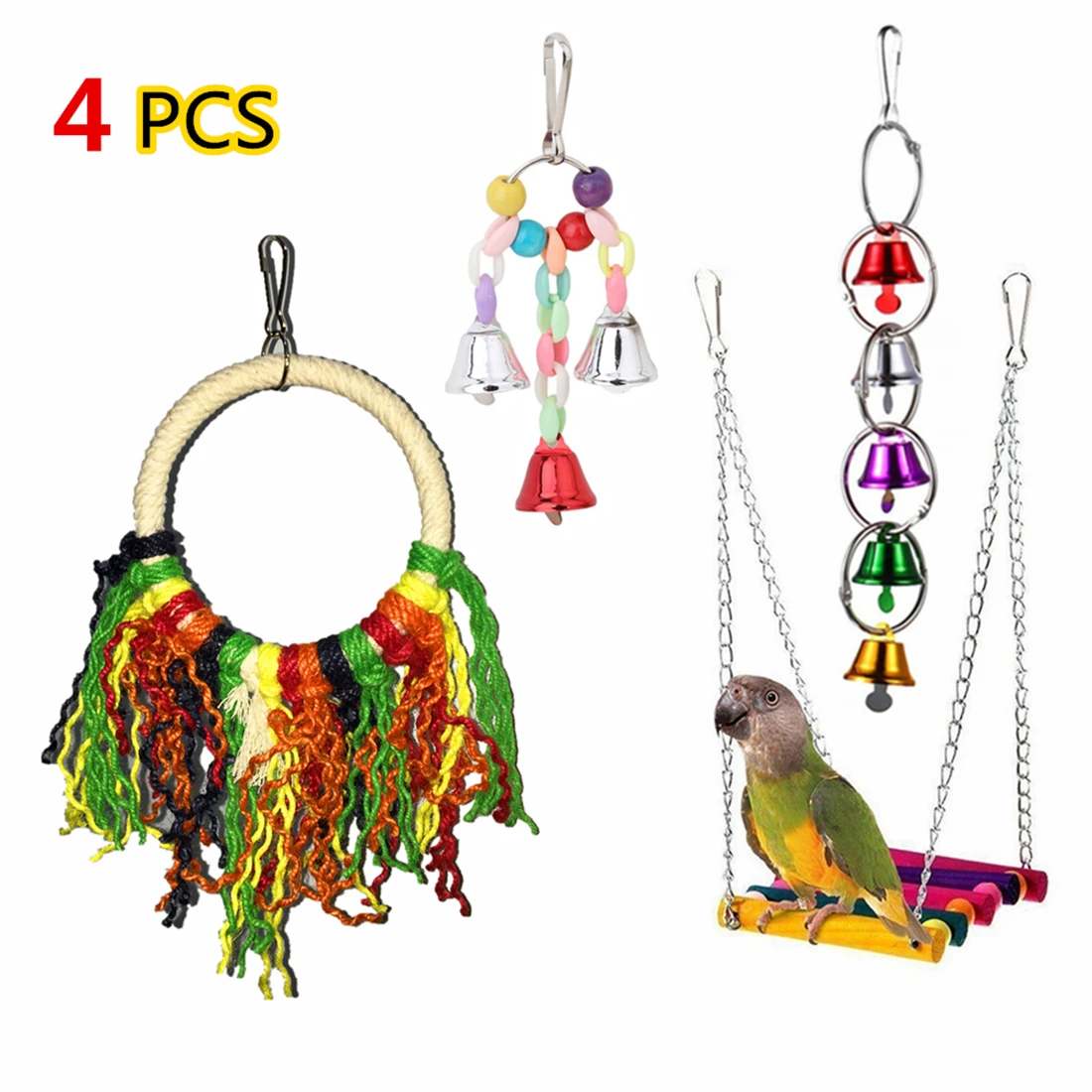 4 шт. Попугай Птицы Игрушки клетка для птиц качели гамак птица висит колокольчик