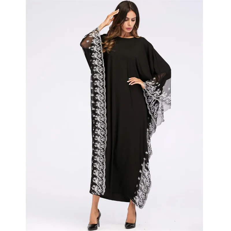 Женский халат с рукавами летучая мышь Abaya кружевной вышивкой платье в турецком