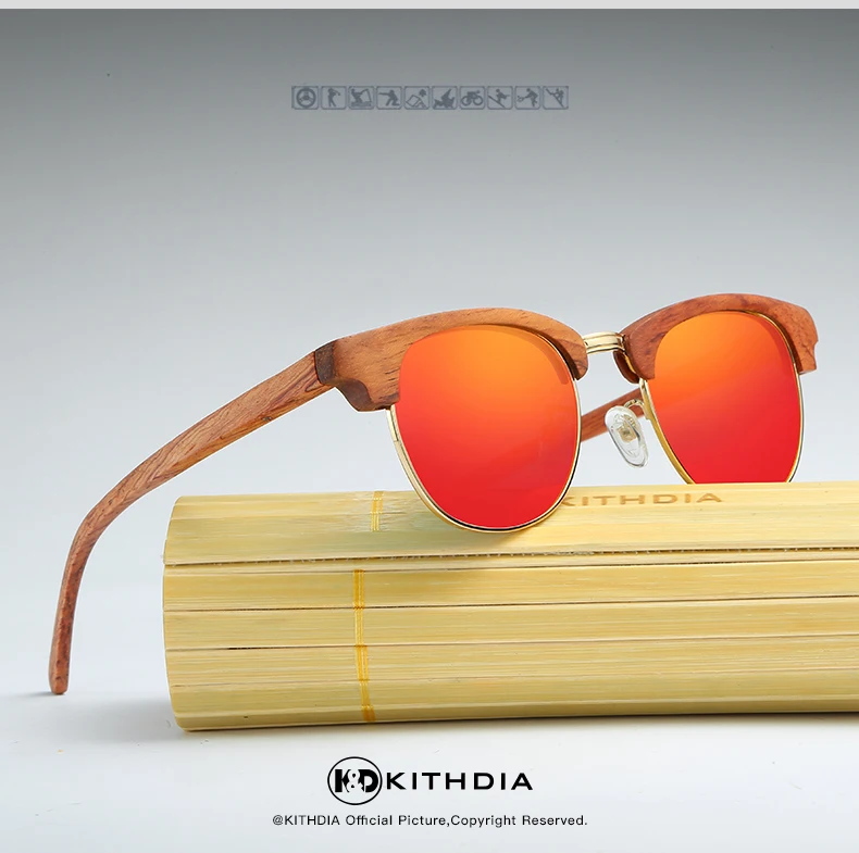 Kithdia ручной работы поляризованные очки элементы очки Бамбук половина деревянной раме солнцезащитные очки для Для женщин с деревянной подарочной коробке# KD041