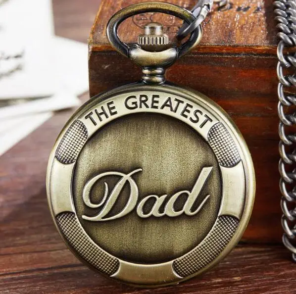 greatest dad watch День отцов бронзовые кварцевые карманные часы циферблат с римскими цифрами часы лучший папа ожерелье брелок цепочка для мужчин s с подарочной коробкой - Цвет: greatest dad watch