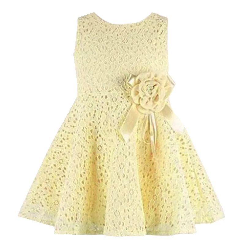 light yellow Летнее платье для малышей, кружевное платье без рукавов с цветочным рисунком для новорожденных девочек, От 0 до 2 лет платье принцессы для маленьких девочек - Цвет: light yellow
