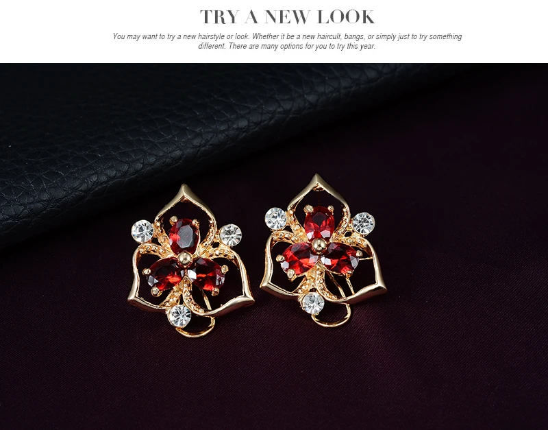 Большой цветок Ювелирные наборы Золото Цвет кристалл красный для свадьбы Для