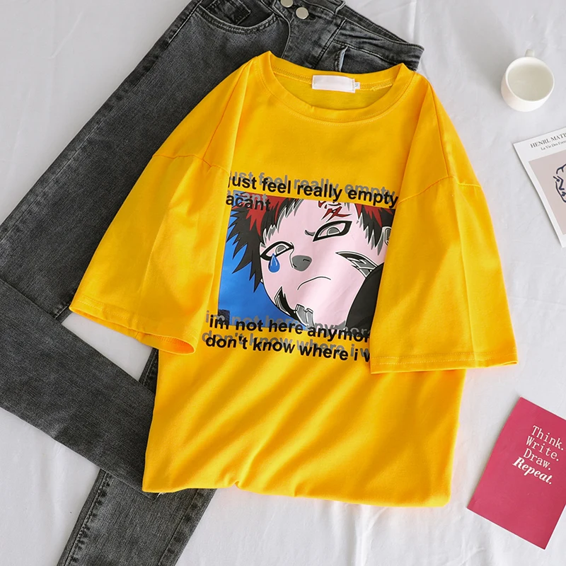 Одежда для пар, свободные футболки для женщин, Harajuku, японский мультяшный аниме, простая универсальная уличная футболка унисекс, летняя футболка, топ