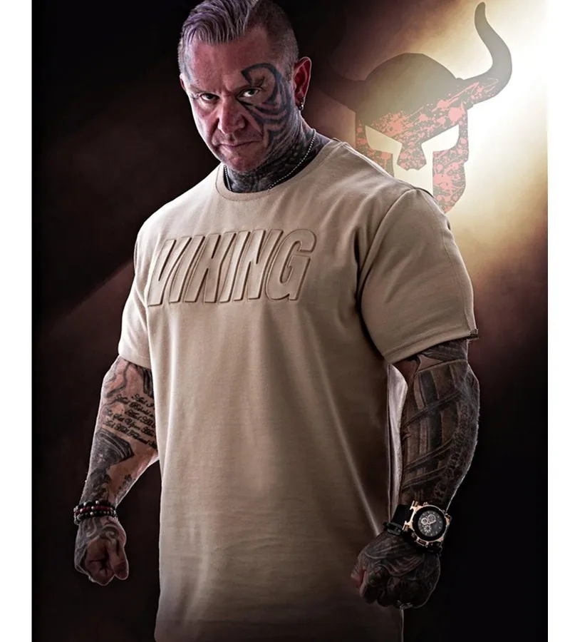 Новая мода VIKING футболки для мужчин хлопок дышащий короткий рукав Фитнес футболка s тренажерные залы обтягивающие футболки повседневные топы