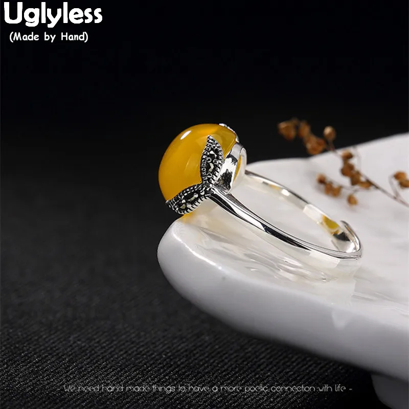 Uglyless Real S 925 пробы Серебряное женское кольцо из натурального халцедона винтажное