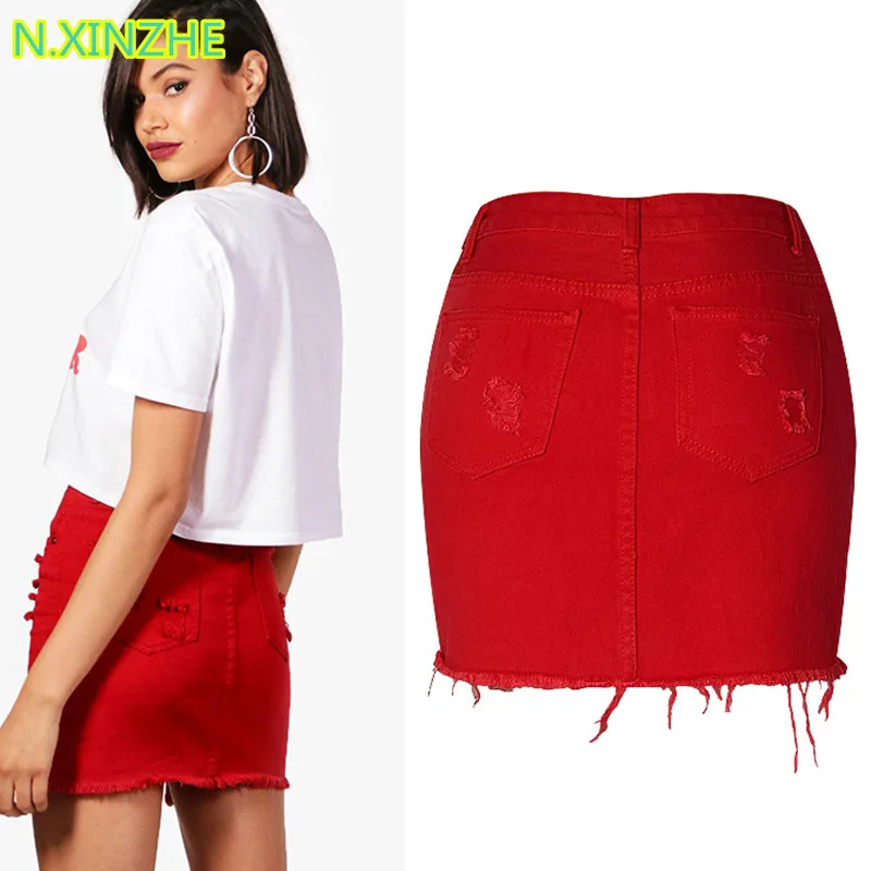 2018 Женская одежда с высокой талией рваные потертые джинсовые юбки карандаш
