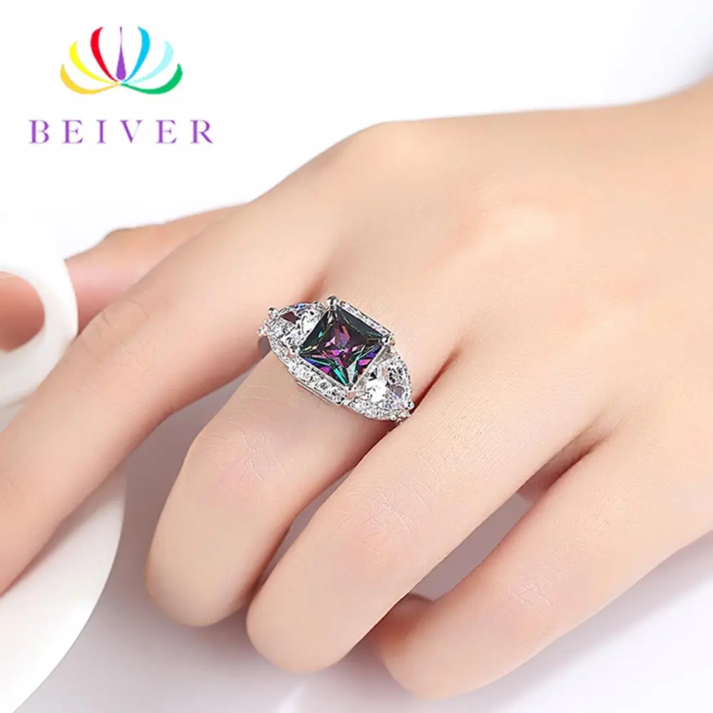 Женское кольцо с цирконием Beiver белая золотая Радужная для вечеринок и свадебных