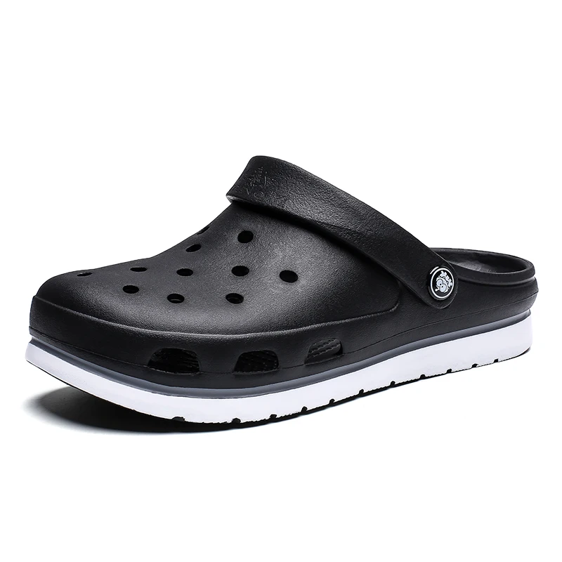 Crocse Crocks/мужские сандалии для бассейна; летняя Уличная обувь для пляжа; мужские садовые Сабо без застежек; Повседневная водонепроницаемая обувь для душа; Crock - Цвет: black