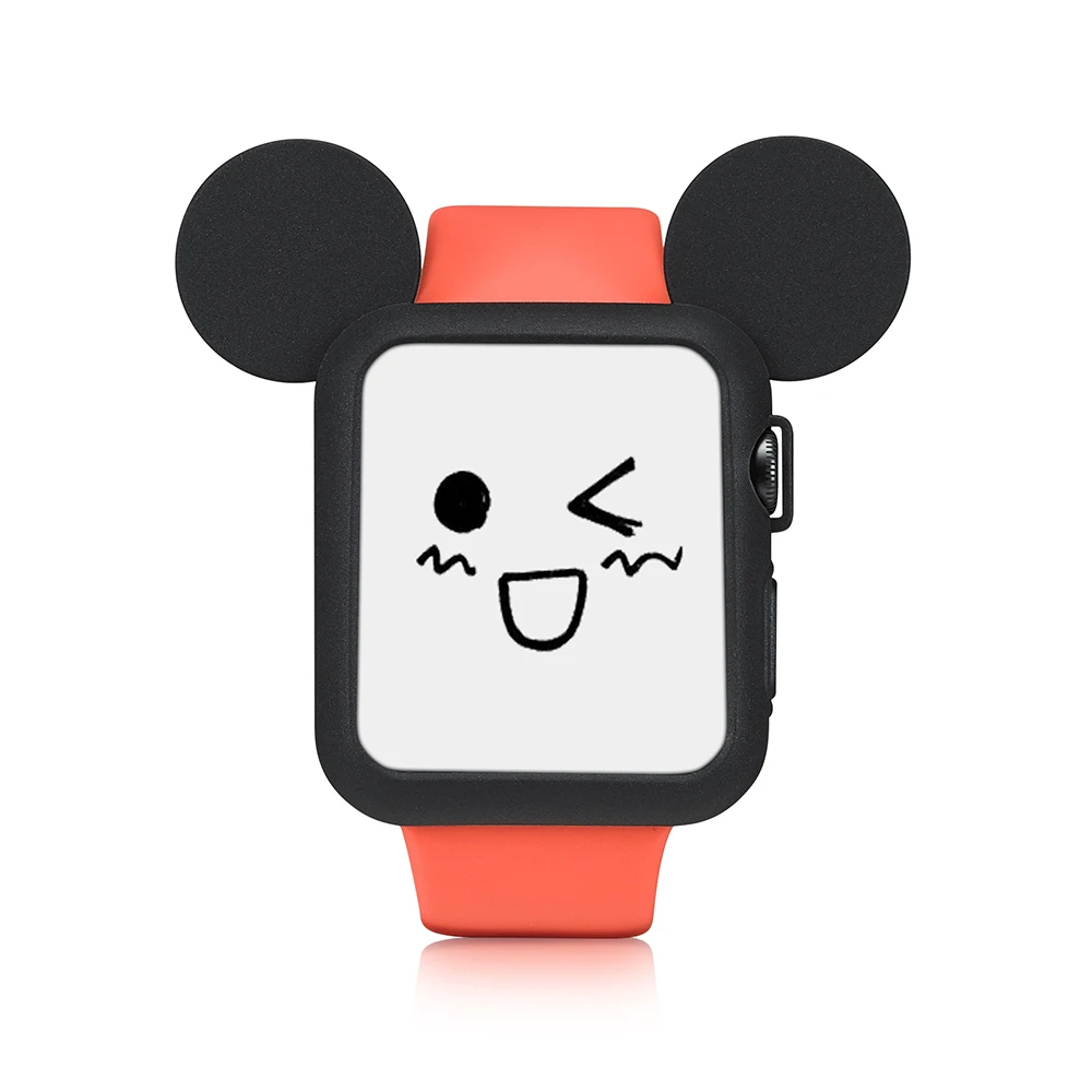 Защитный чехол GUYO для Apple Watch с милыми ушками для Apple Watch series 3 2 1 цветной 38 мм 42 мм мягкий силиконовый - Цвет: Mouse ears Black