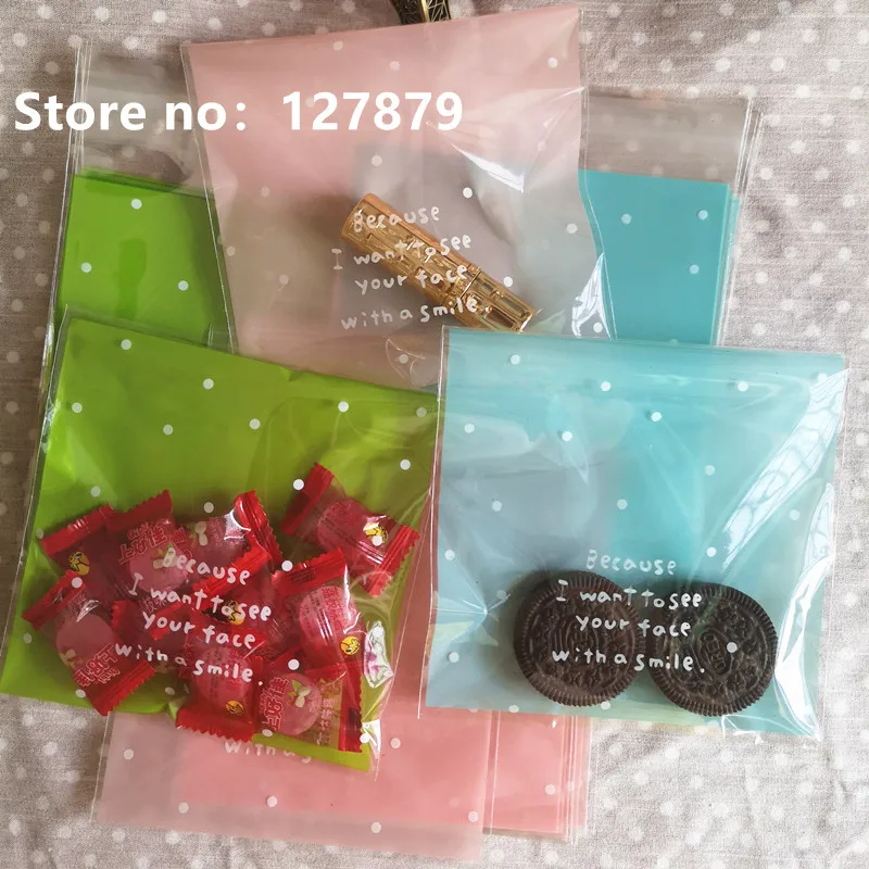 50pcs/lot 14x14cm 3 colors Plastic Christmas Gift Bag White Dots OPP Birthday Party Wedding Cookie Candy Packaging | Дом и сад