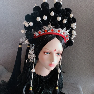 B black tiara 7 видов конструкций Bobbles queen тиара с кистями преувеличивать Личности шоу на сцене модель Тиара для волос тематическая фотография Пекинская оперная шляпа - Цвет: B black tiara