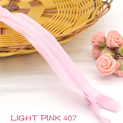 light pink 407 Новинка, 6 шт./лот, фирменная невидимая молния, 25 см/40 см/60 см, задняя подушка, юбка, скрытая, 3#, нейлоновая молния для шитья/одежды, аксессуары, сделай сам - Цвет: light pink 407