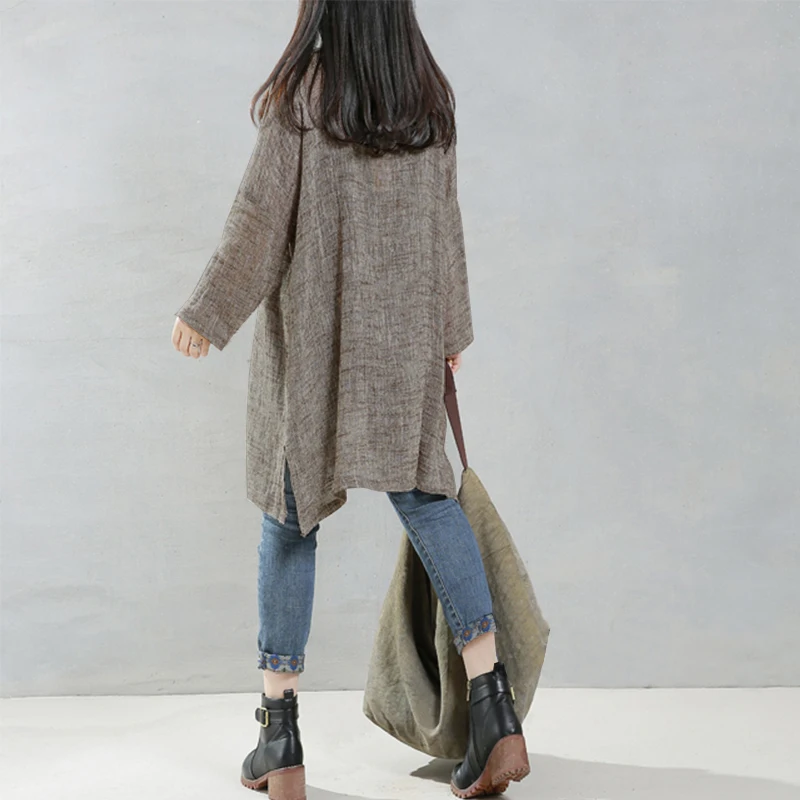 New Hot Women Fashion Loose Solid Color V Neck Long Sleeve Blouse Cardigan Ladies Casual Button Shirts Side Slit Tops |
