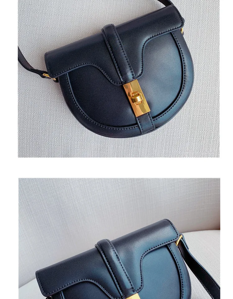 New Saddle bags Top Layer Calfskin Flip Collar Bag Retro Small Trumpet Single Shoulder Oblique Satchel