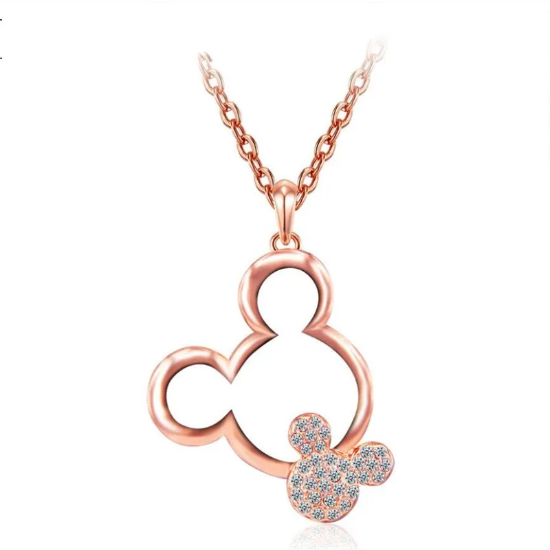 Rose Gold Necklace Мультфильм Мышь девочек Микки Цепочки и ожерелья s Для женщин длинной цепи Чокеры ребенок Jewelry Подвеска «Микки Мауз» Цепочки и ожерелья вечерние Рождественский подарок - Окраска металла: Rose Gold Necklace