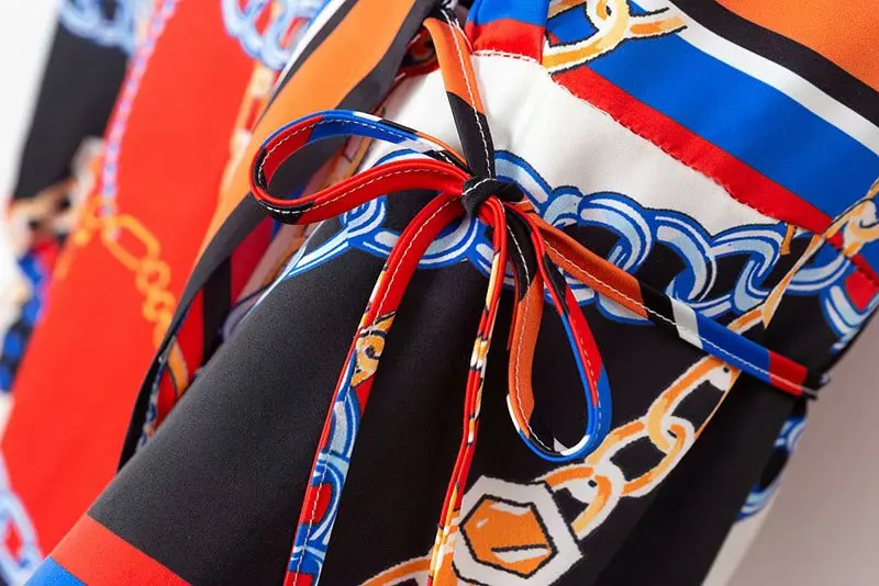 2019 New women vintage chain colorful striped print casual slim midi dress ladies chic red vestidos long sleeve dresses | Женская одежда