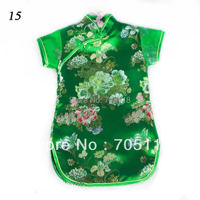 Little girls champagne blossom pattern silk Chinese dress sleeve Children's cheongsam gown Free shipping ! | Детская одежда и