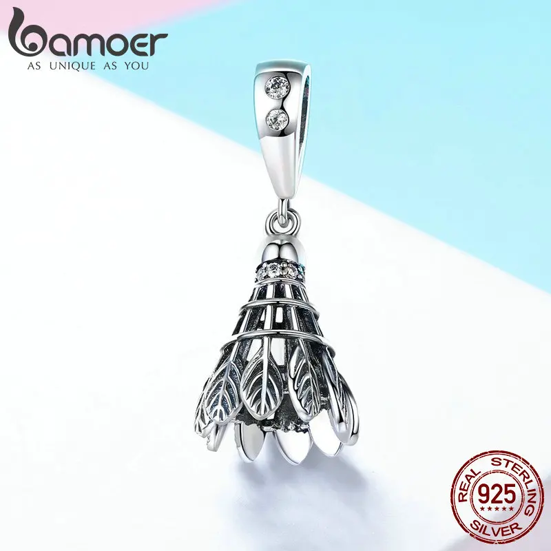 BAMOER Новая коллекция 925 пробы Серебряный спортивный бадминтон Любовь Подвеска Шарм подходит для женщин Браслеты DIY ювелирных изделий подарок SCC807