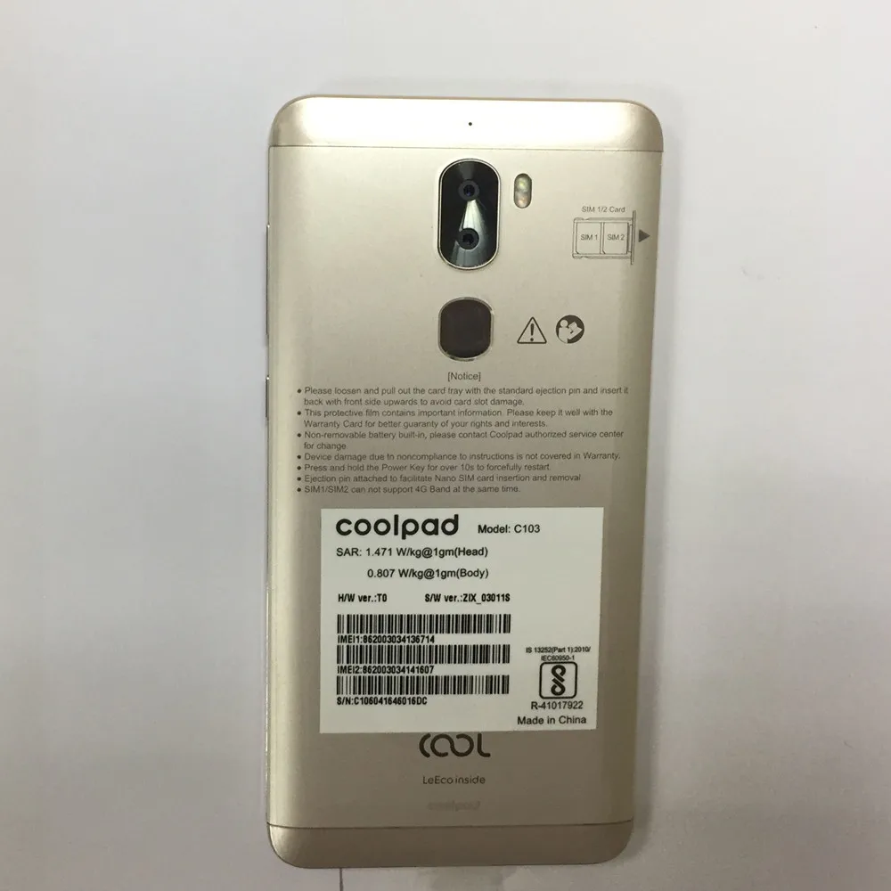Глобальный Версия Leeco Прохладный 1 C103 двойной Letv Coolpad Cool1 Смартфон Snapdragon 652 4 GB 32 GB 5," 13MP двойной Камера телефон