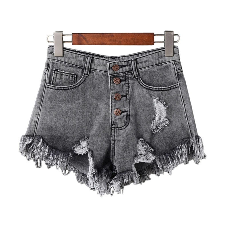 

Womens Sexy High Waist Tassel Ripped Jeans Summer Large Size Denim Shorts