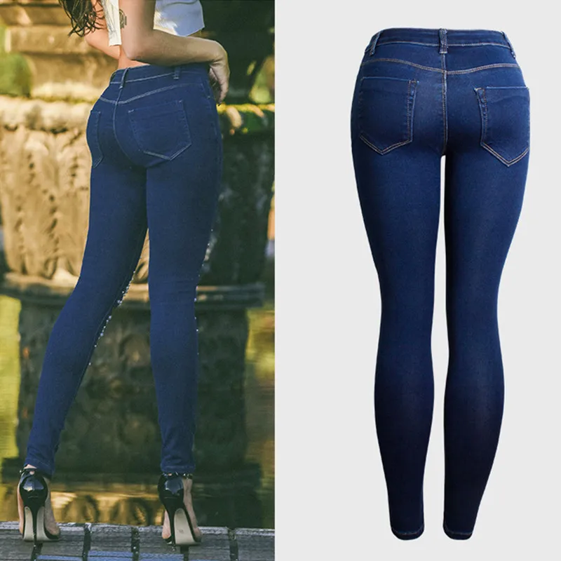 2018 Женская одежда с высокой талией облегающие эластичные потертые джинсовые